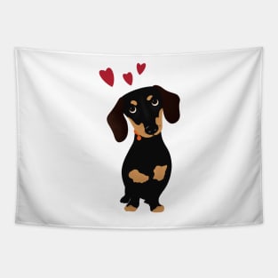 Cute Cartoon Dachshund with Three Red Hearts Tapestry