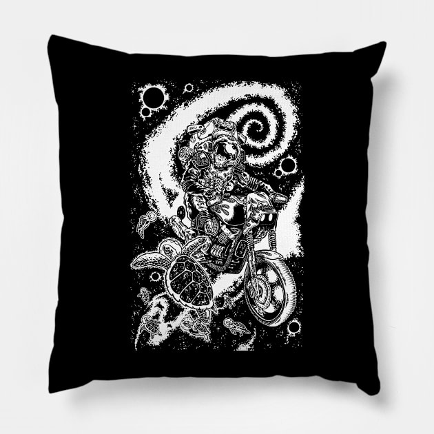 Into the Void Astronaut space turtles psychedelic motorcycle stars Pillow by JonathanGrimmArt