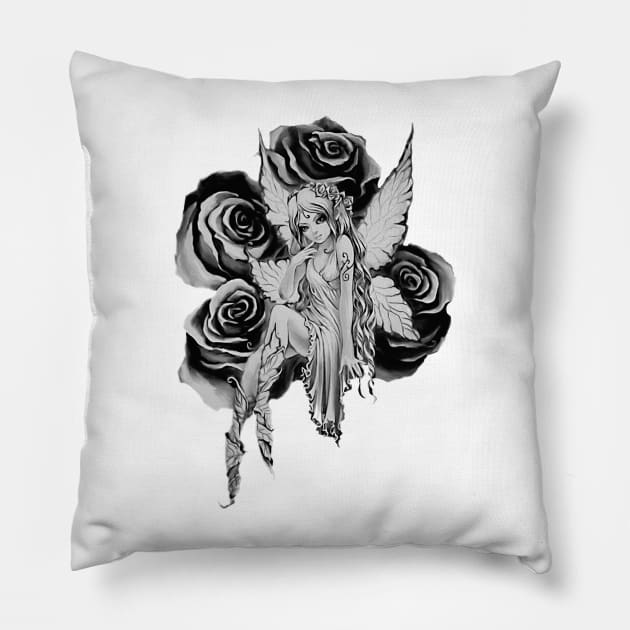 Fairy B/W Pillow by AmandaRain