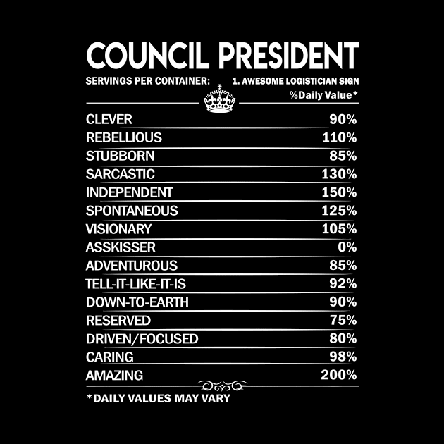 Council President T Shirt - Council President Factors Daily Gift Item Tee by Jolly358