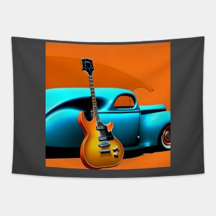 Abstract Orange Guitar and a 1940's Turqouise Car Tapestry