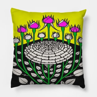 Art nouveau rose buds yellow background Pillow