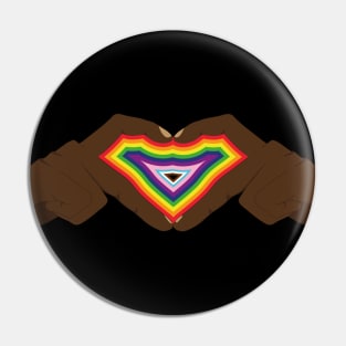 Heart Hands LGBT Pride Flag (Black Skin) Pin