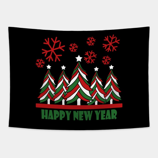 Happy New Year 2024 Tree Snowflakes Tapestry by Day81