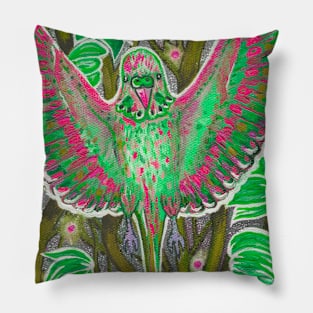 Colorful fairytale budgie in flowers Pillow