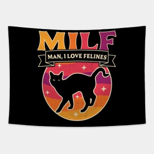 MILF Man I love Felines Funny Cats Retro Vintage Black Cat Tapestry