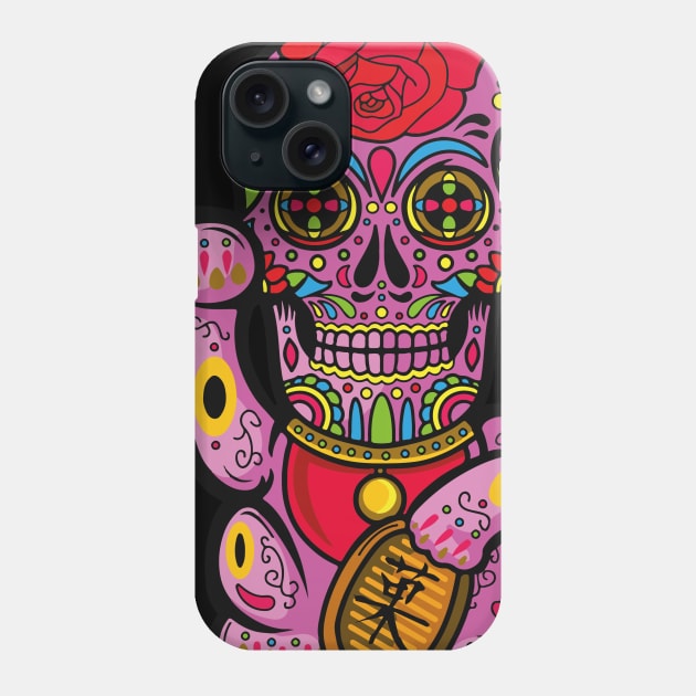 candy skull Maneki-neko Phone Case by LSARTWORK