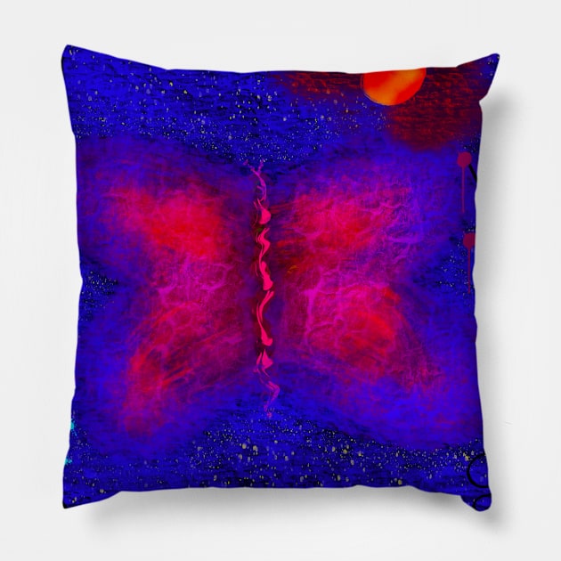 Pink Butterfly roaming the City at Night Pillow by byjasonf