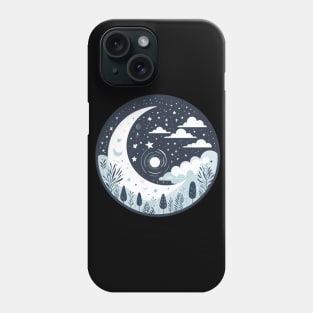 Whimsical Moonlit Night Circular Scene - Enchanting Night Sky with Stars and Clouds Phone Case