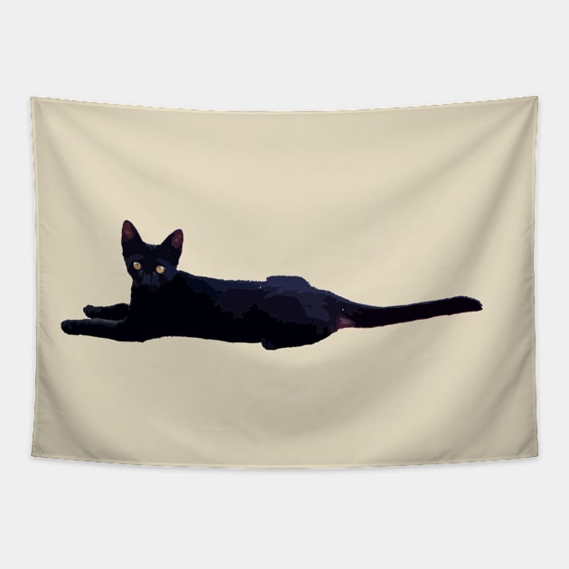 Black Cat With Huge Ears Vector Art Cut Out Tapestry by taiche