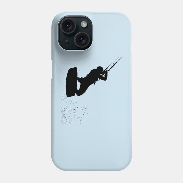 Kitesurfing Action Kite And Surf Silhouette Black Phone Case by taiche