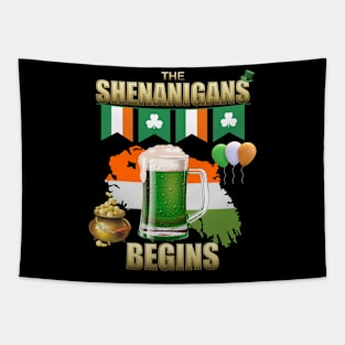 Let The Shenanigans Begin, Shamrock, St Paddy's Day, Ireland, Green Beer, Four Leaf Clover, Beer, Leprechaun, Irish Pride, Lucky, St Patrick's Day Gift Idea Tapestry