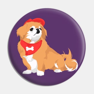 Cute Pekingese with Red Hat and Bone Bandana Dog T-Shirt for Dog Lovers Pin