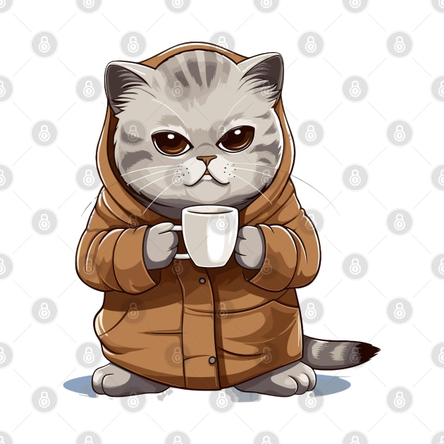 Scottish Fold Cat Drinking Coffee by Graceful Designs