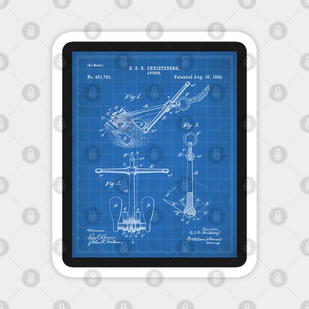 Ships Anchor Patent - Anchor Art - Blueprint Magnet by patentpress