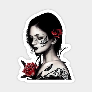 Girl with a Rose & Butterfly Tattoos Magnet