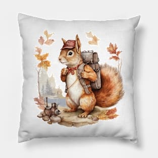 Watercolor Adventure Squirrel #11 Pillow