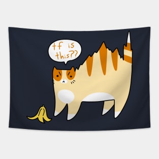 Cat Scared of Banana Peel Tapestry