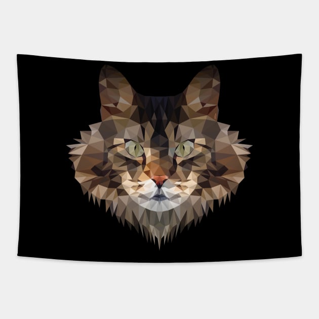 Maine Coon Cat Polygon Art - Coloured Tapestry by meownarchy