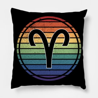 Vintage Distressed Rainbow Gay Pride Zodiac Aries Pillow