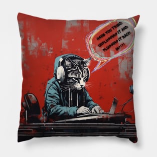 Customer Service Cat Print Work From Home Funny Meme Graffiti Art Pillow