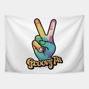 "Groovy Pa Peace Sign Hand Tie-Dye" - Retro Cute Hipster Tapestry