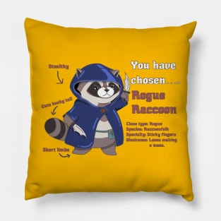 Rogue Raccoon RPG Style Perfect for Dungeon and Dragons Enthusiasts Funny Raccoon Cute RPG Video Game design DND Pillow