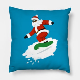 Snowboarding Black Santa Pillow