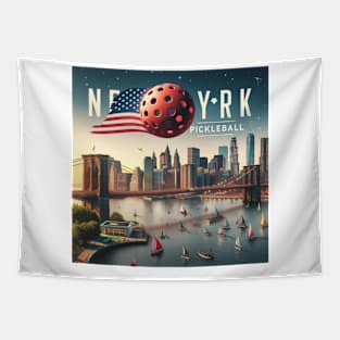 New York Patriotic Flag Pickleball T-Shirt Tapestry