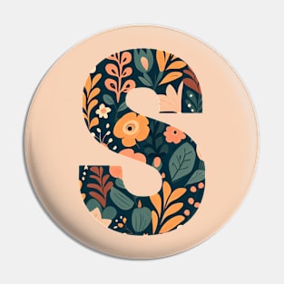 Whimsical Floral Letter S Pin