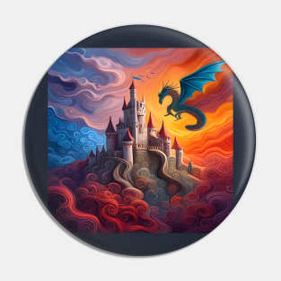 Dragon Castle Psychedelic Fantasy Pin