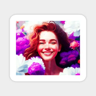 Woman happy portrait with flowers Magnet