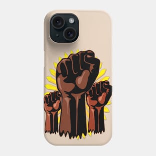 Black Power Raised Fists Symbols Slogan on Abstract yellow sun Phone Case