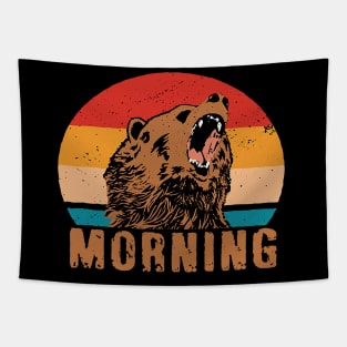 I Dont Like Morning Retro Bear Sunset Tapestry