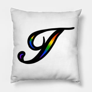 Rainbow Cursive Letter I Pillow