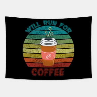 Will Run For Coffee Funny Food & Drink Design Tapestry
