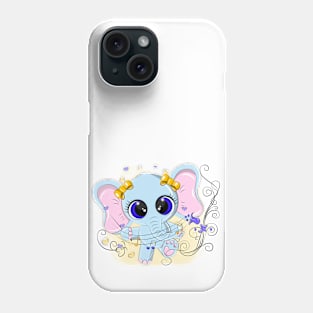 Cute elephant musician of blue color. Phone Case