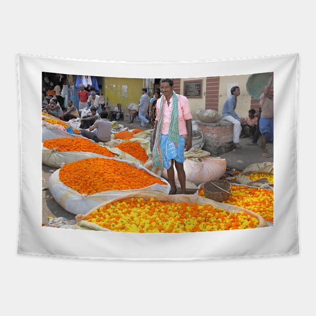 Flower Market, Kolkata Tapestry by Carole-Anne