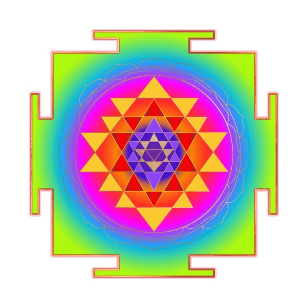 Sri Yantra, Neon Green+Faux Gold Foil by PixDezines