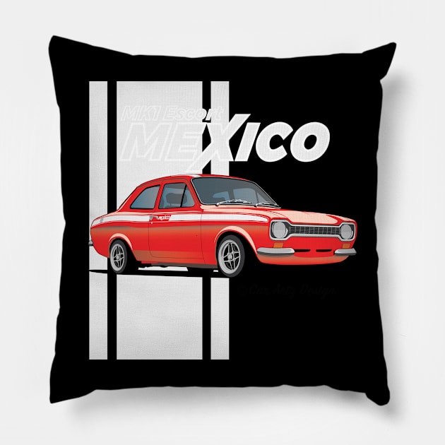 Mk1 Escort Mexico (Red + White) Pillow by Car-Artz-Design