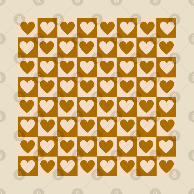 Checkerboard Brown Hearts Full Retro by Owlhana