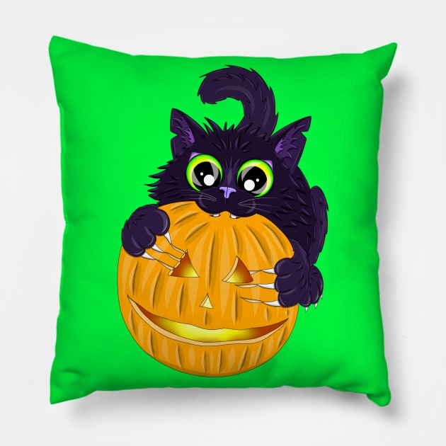 Halloween kitty Pillow by MelanieJeyakkumar