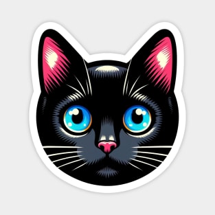 a black cat with big blue eyes Magnet