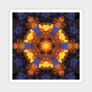 Retro Mandala Flower Orange Blue and Yellow Magnet