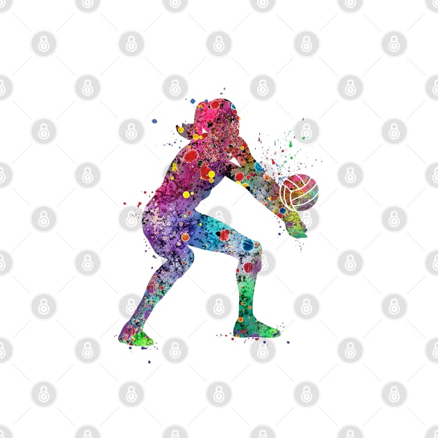 Volleyball Girl Watercolor Painting Art Print Sports Gifts by LotusGifts