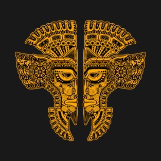 Yellow and Black Mayan Twins Mask Illusion T-Shirt