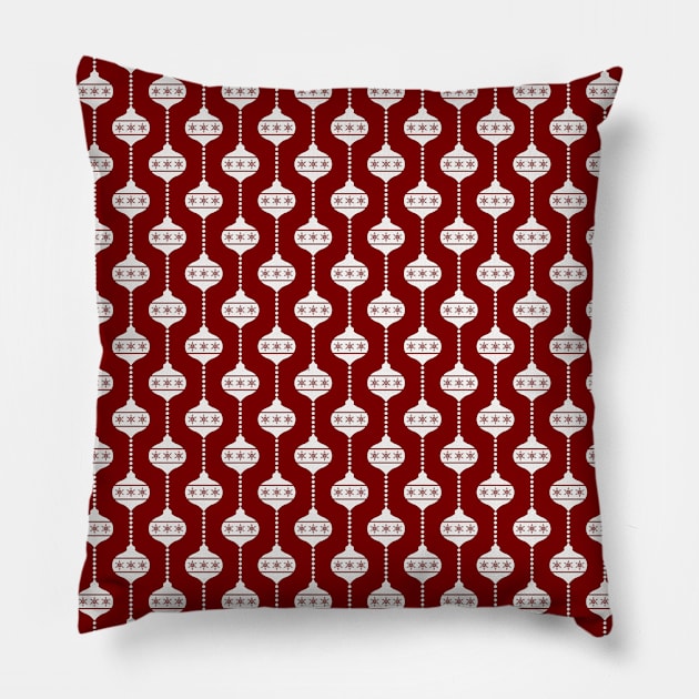 Dark Christmas Candy Apple Red with White Ball Ornaments Pillow by podartist