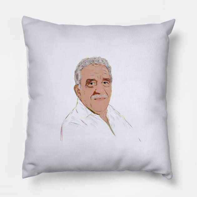 Portrait of García Marquez Pillow by Slownessi