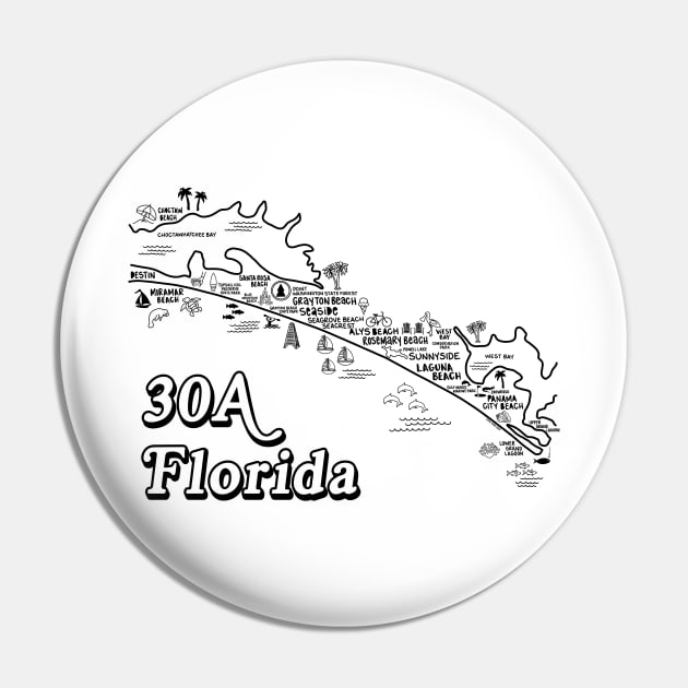 30A Florida Map Art Pin by fiberandgloss