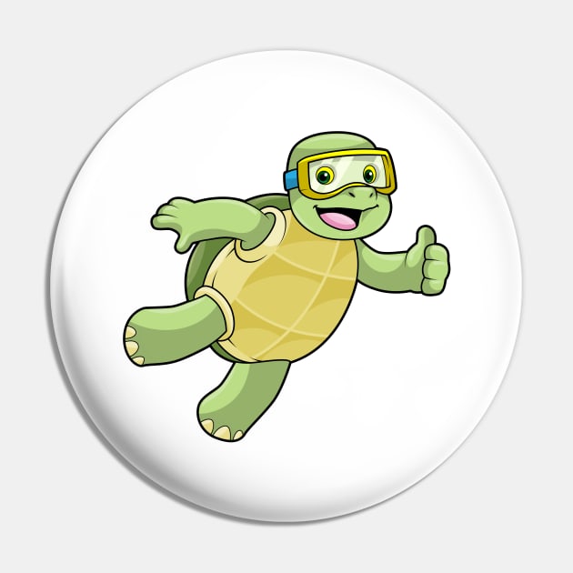 Turtle at Swimming with Swimming goggles Pin by Markus Schnabel